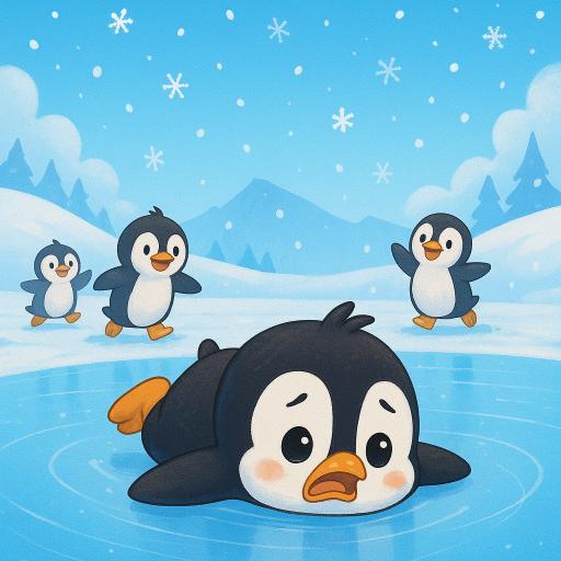 penguin falling ice