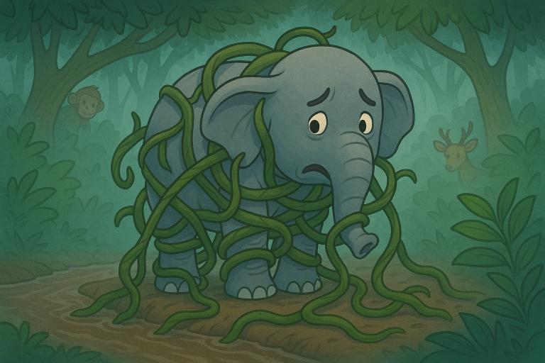 elephant-stuck-in-vines