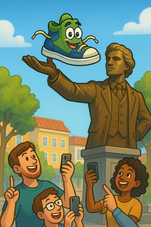 The Sneaker Escape: A Funny, Imaginative Kids Tale 3 shoe-on-statue